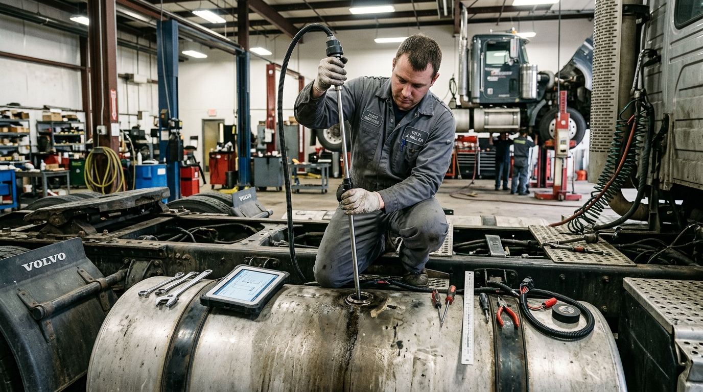Capacitive fuel level sensor installation on commercial truck tank