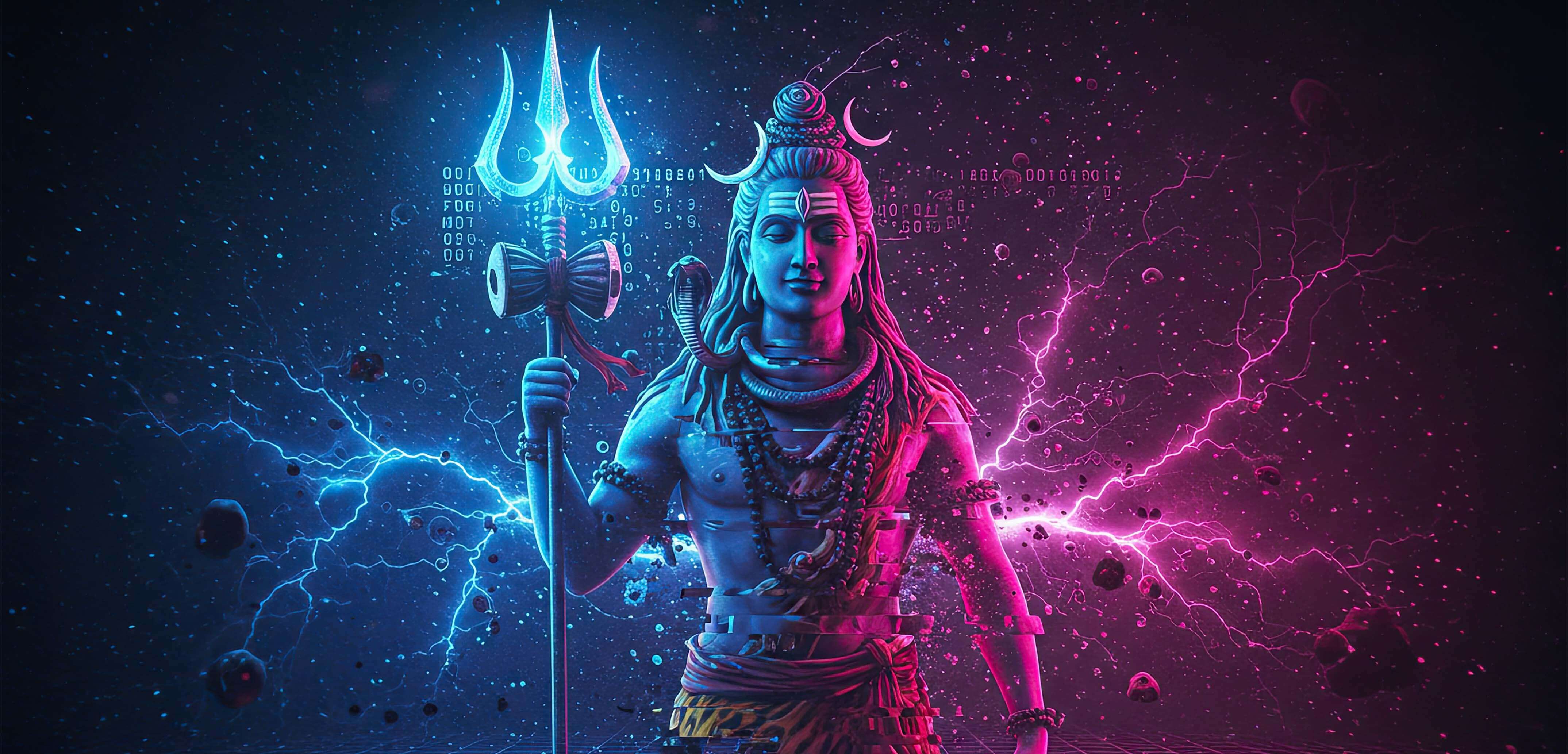 Mahashivratri and technology concept connecting Shiva symbols with modern IoT and AI