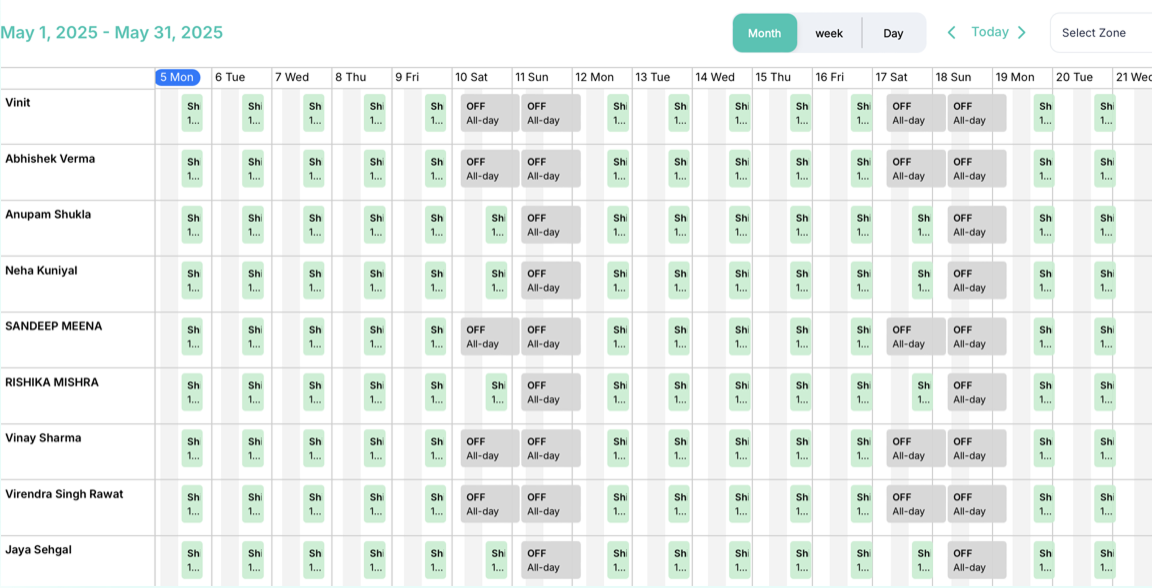 Automated mark-in and mark-out attendance system enabling admins to track rider availability and performance analytics